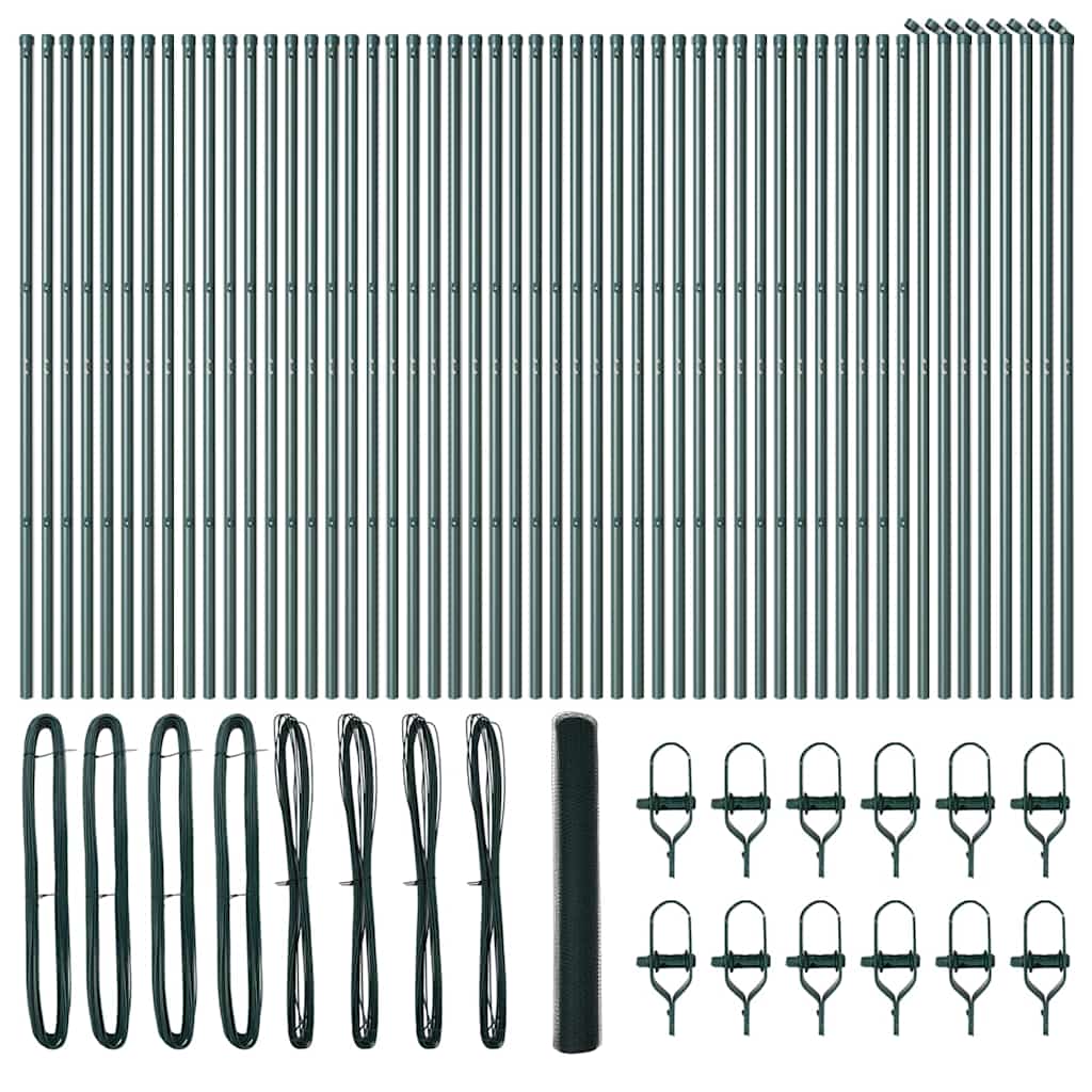 Recinzione con pali. Verde 1 x 100 m Acciaio rivestito in PVC
