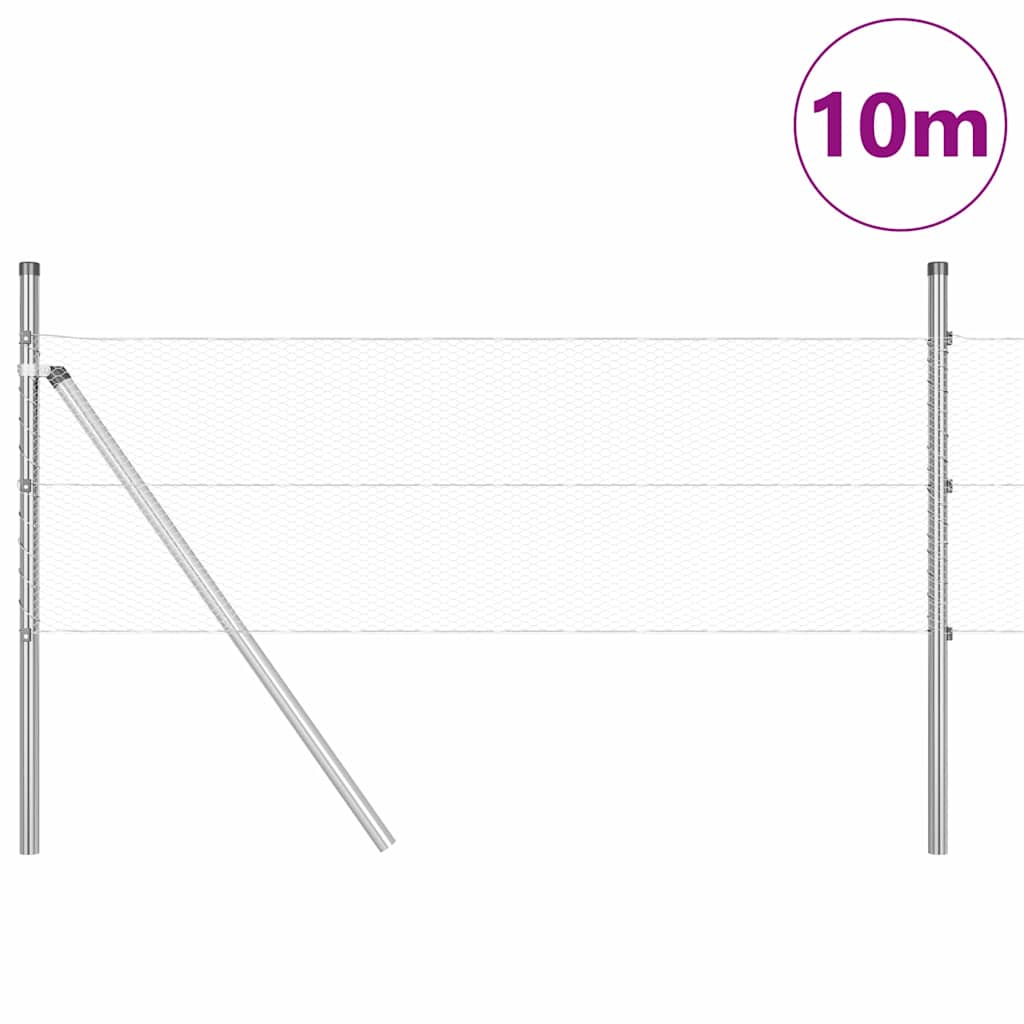 Recinzione con pali. Argento 0.5 x 10 m