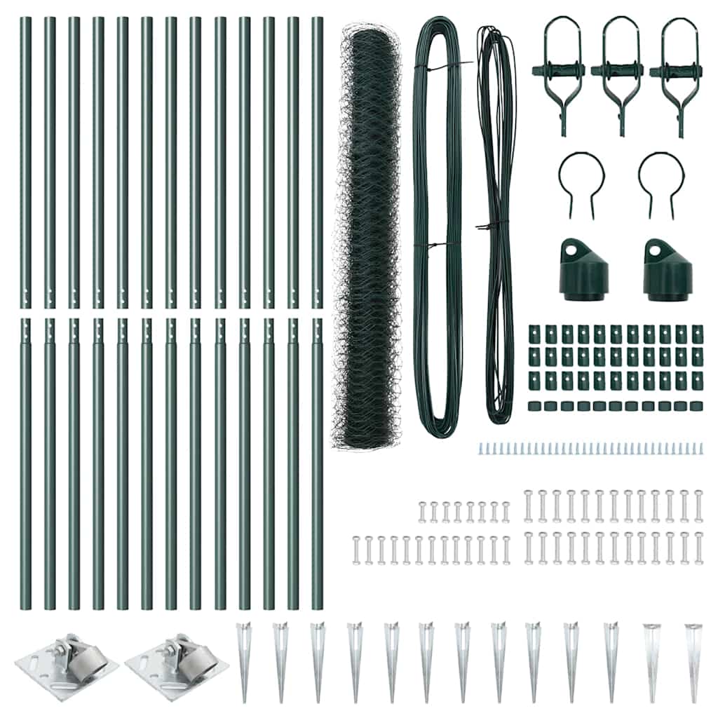 Recinzione con pali. Verde 1.4 x 25 m Acciaio rivestito in PVC