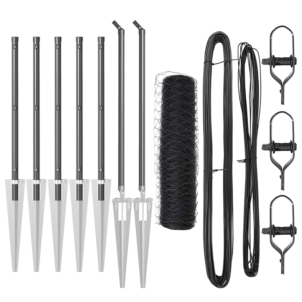 Recinzione con pali. Grigio 0.4 x 10 m Acciaio rivestito in PVC