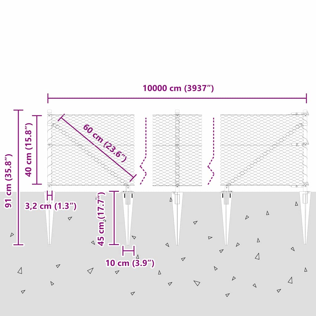 Recinzione con pali. Grigio 0.4 x 100 m