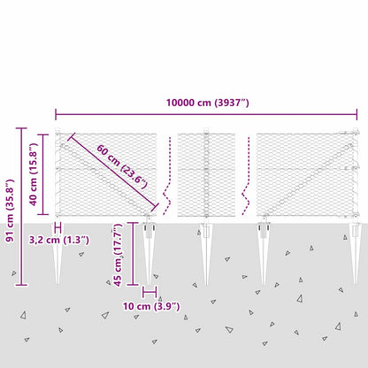Recinzione con pali. Grigio 0.4 x 100 m