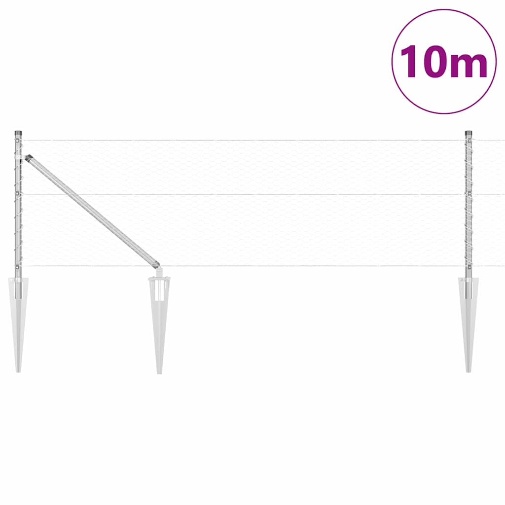 Recinzione con pali. Argento 0.6 x 10 m