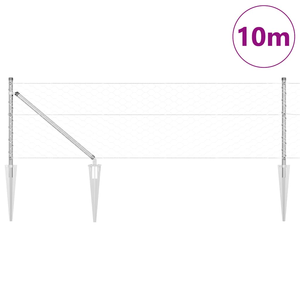Recinzione con pali. Argento 0.6 x 10 m