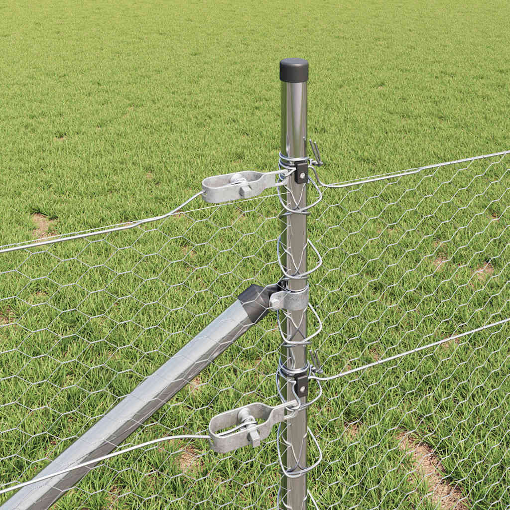 Recinzione con pali. Argento 1 x 100 m Acciaio rivestito in PVC