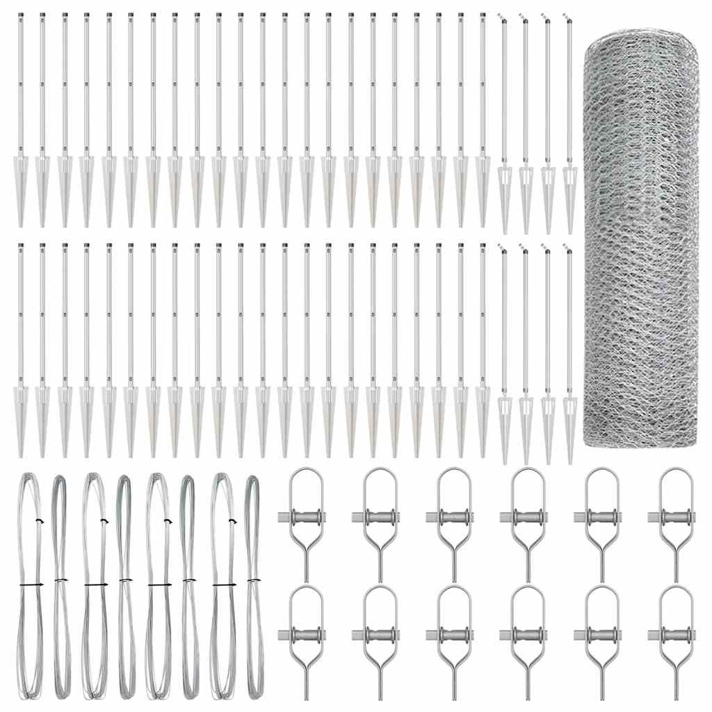 Recinzione con pali. Argento 1 x 100 m Acciaio rivestito in PVC