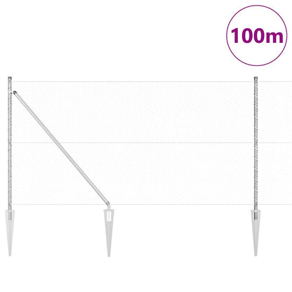 Recinzione con pali. Argento 1 x 100 m Acciaio rivestito in PVC