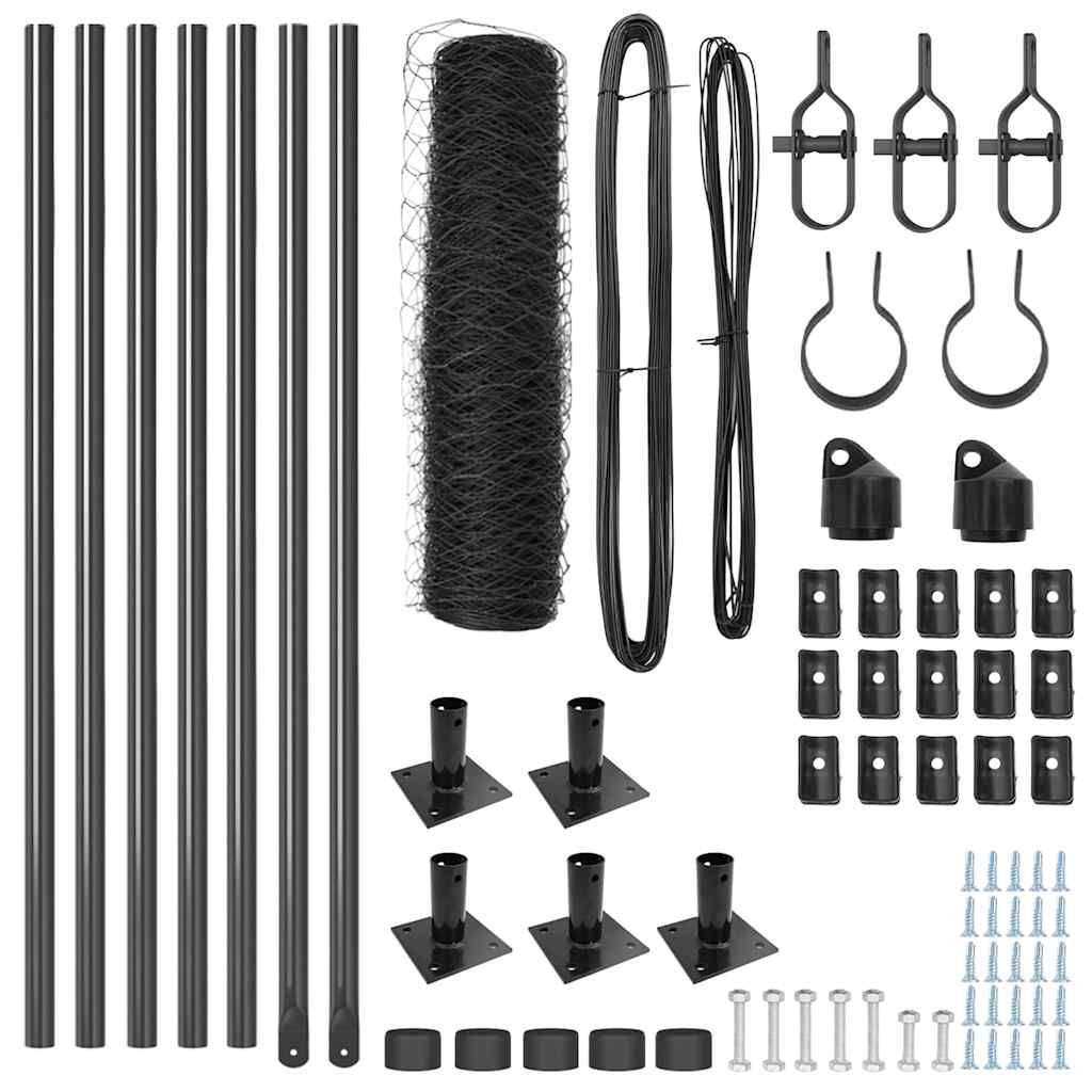 Recinzione con pali. Grigio 0.4 x 10 m Acciaio rivestito in PVC