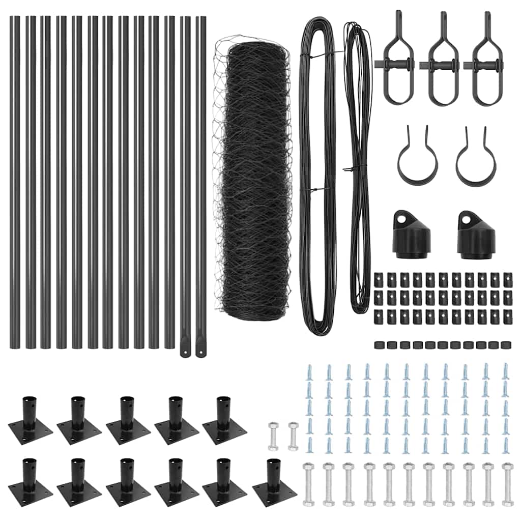 Recinzione con pali. Grigio 0.6 x 25 m Acciaio rivestito in PVC