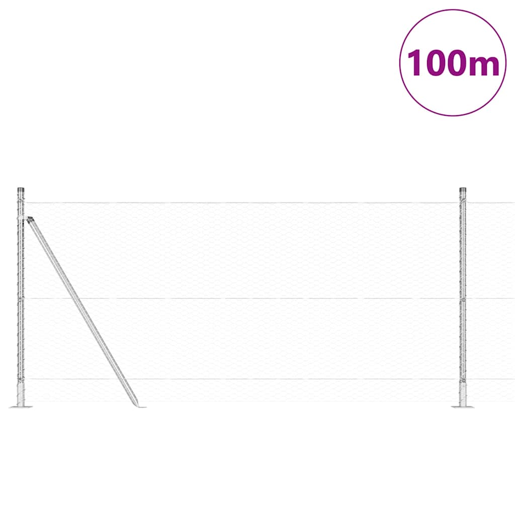 Recinzione con pali. Argento 1 x 100 m Acciaio rivestito in PVC