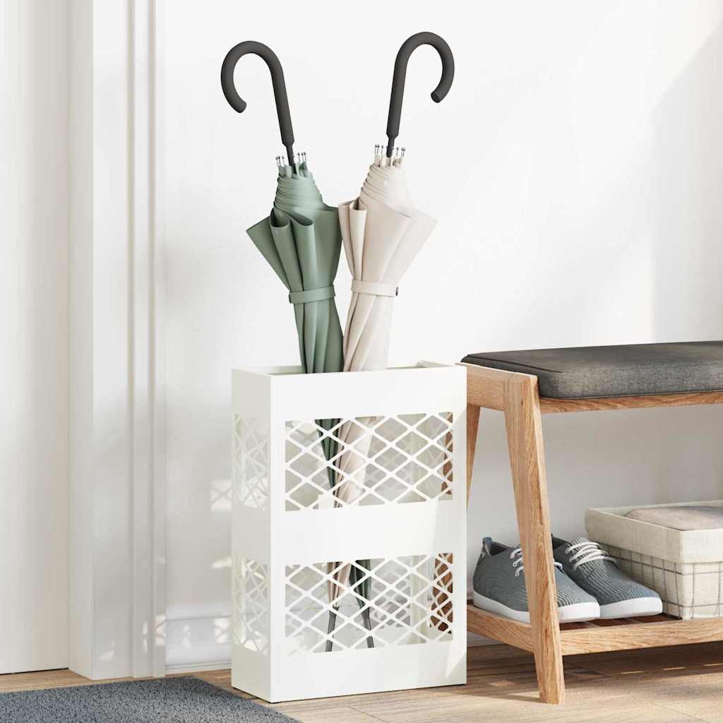 Stand per Ombrelli da Pioggia Bianco 28 x 12 x 41 cm Acciaio | homemem39