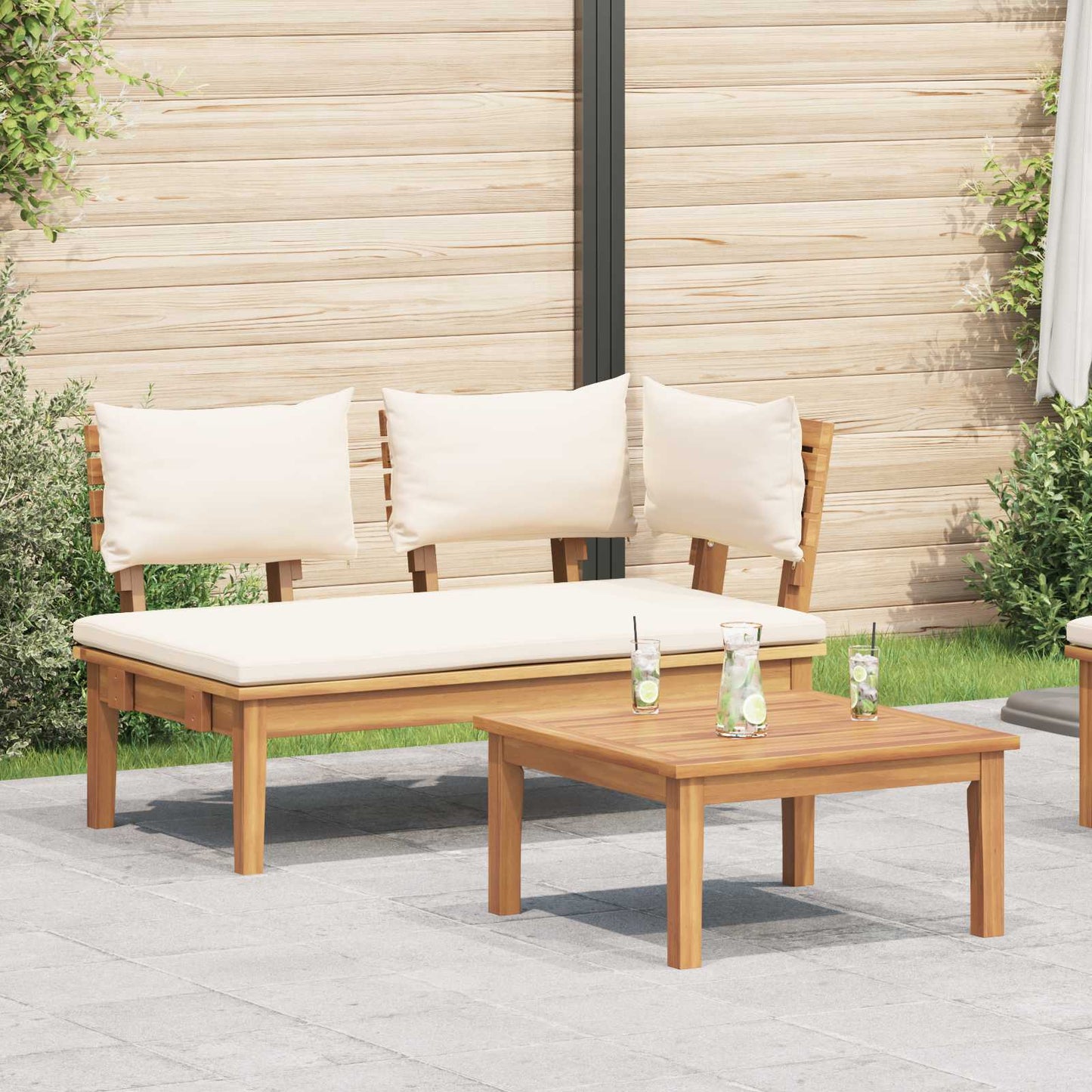 Set Panchina e Tavolo da Giardino 2 pcs Crema e Marrone | homemem39