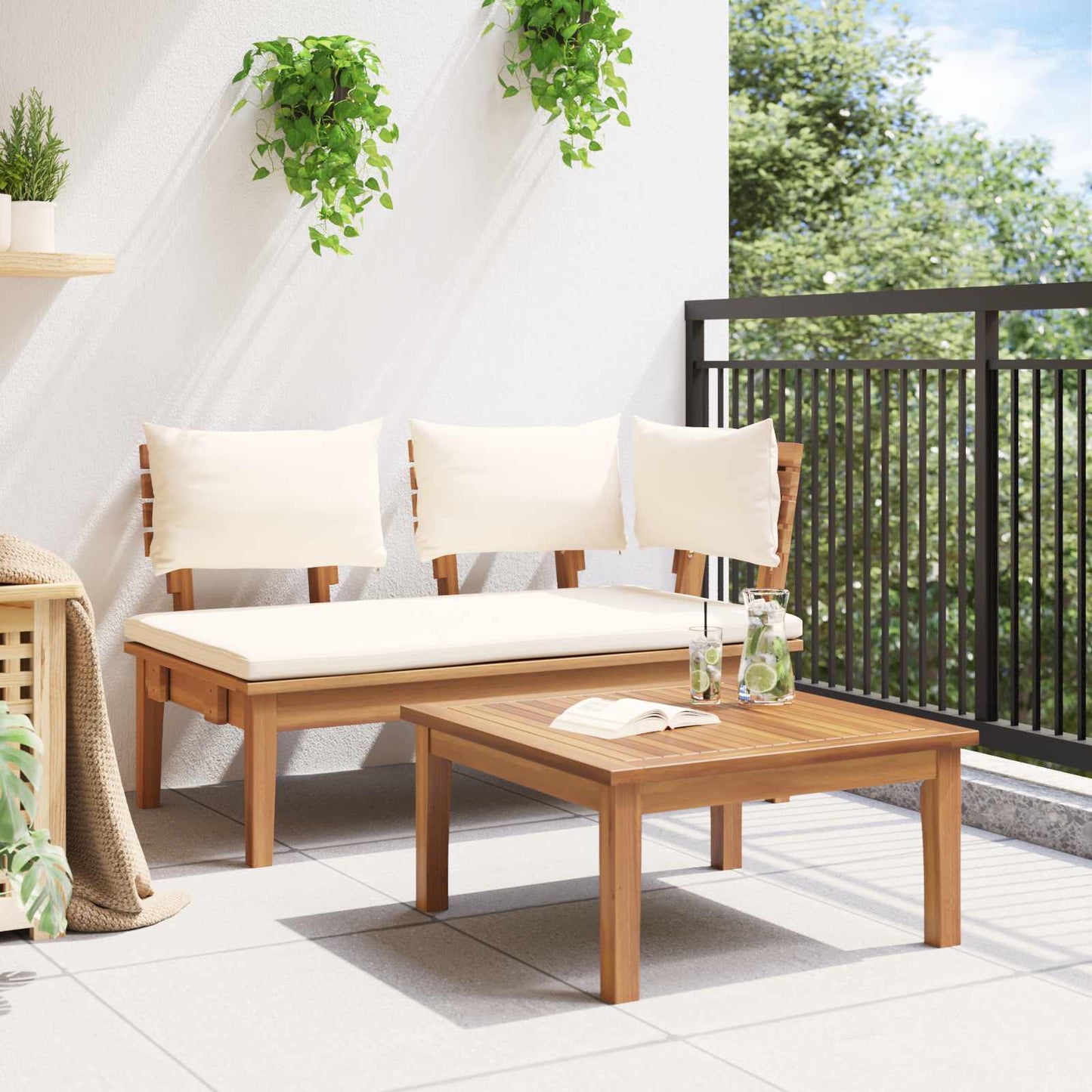 Set Panchina e Tavolo da Giardino 2 pcs Crema e Marrone | homemem39
