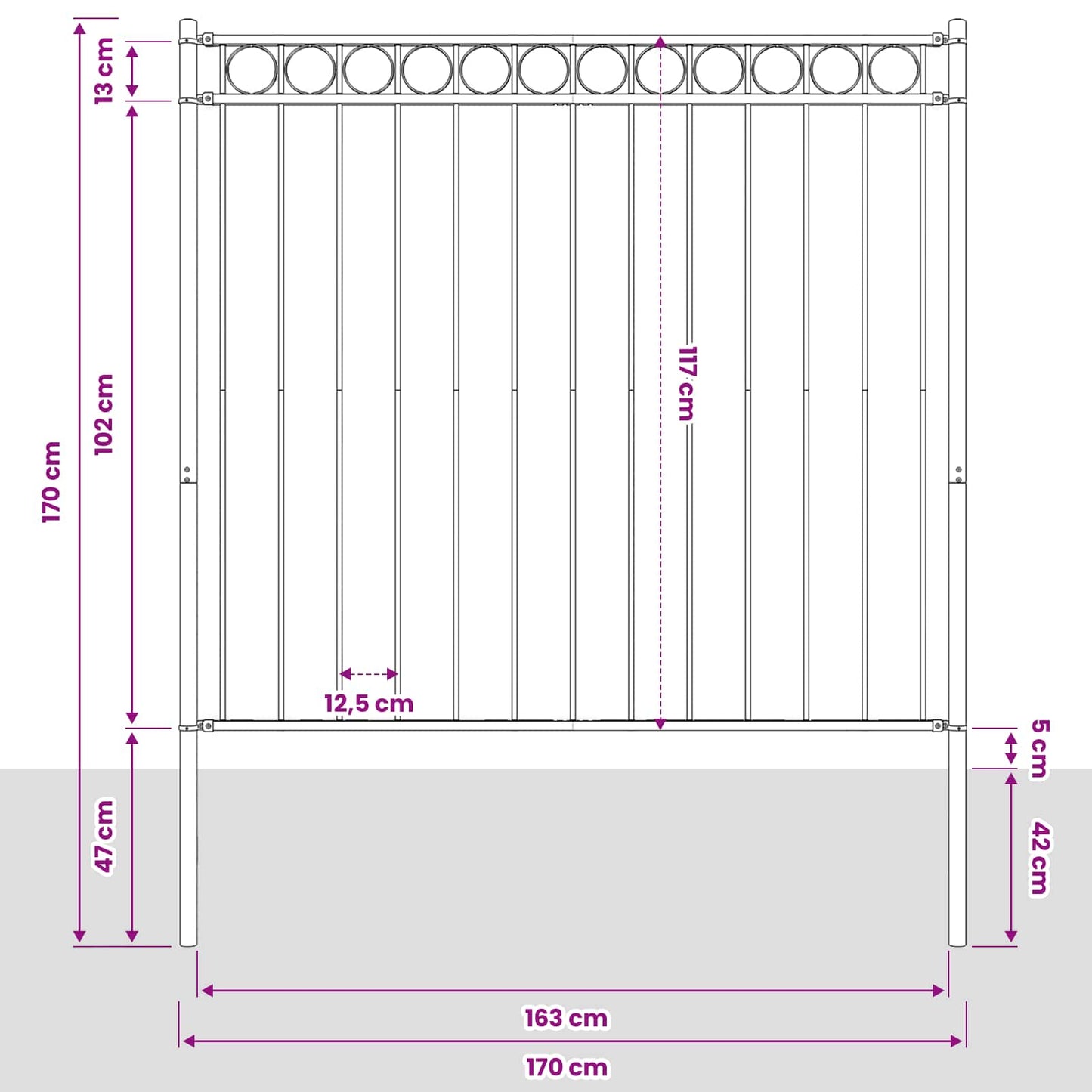 Elemento Recinzione ASSEN Grigio 170 x 170 cm Acciaio | homemem39