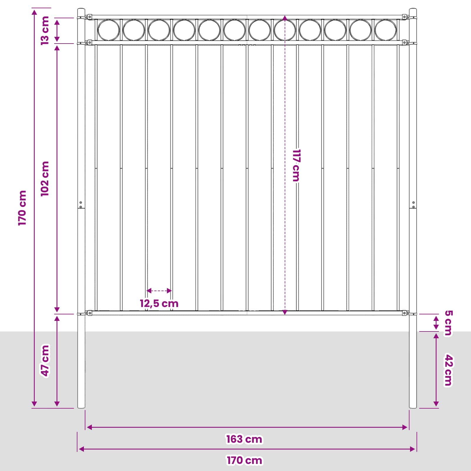Elemento Recinzione ASSEN Grigio 170 x 170 cm Acciaio | homemem39
