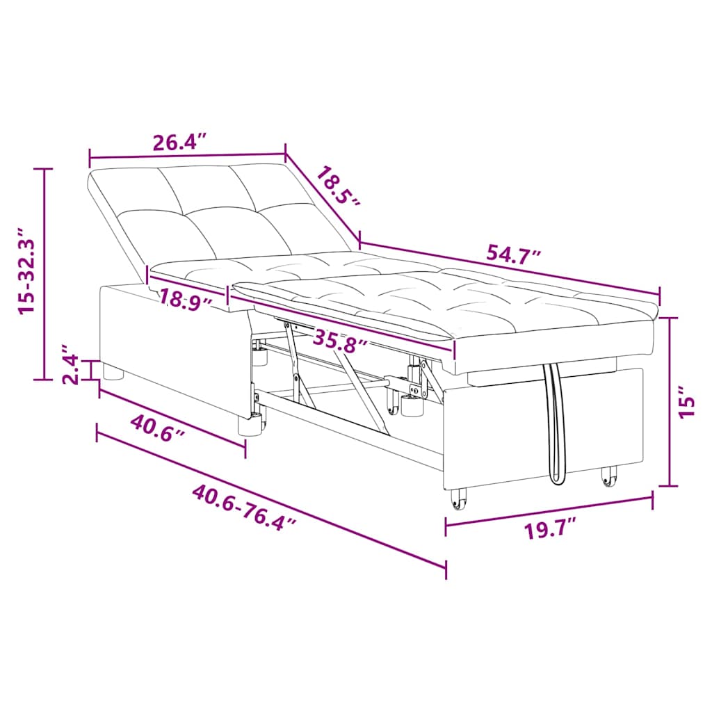 Divano letto Grigio chiaro 194 x 67 x 37 cm Tessuto