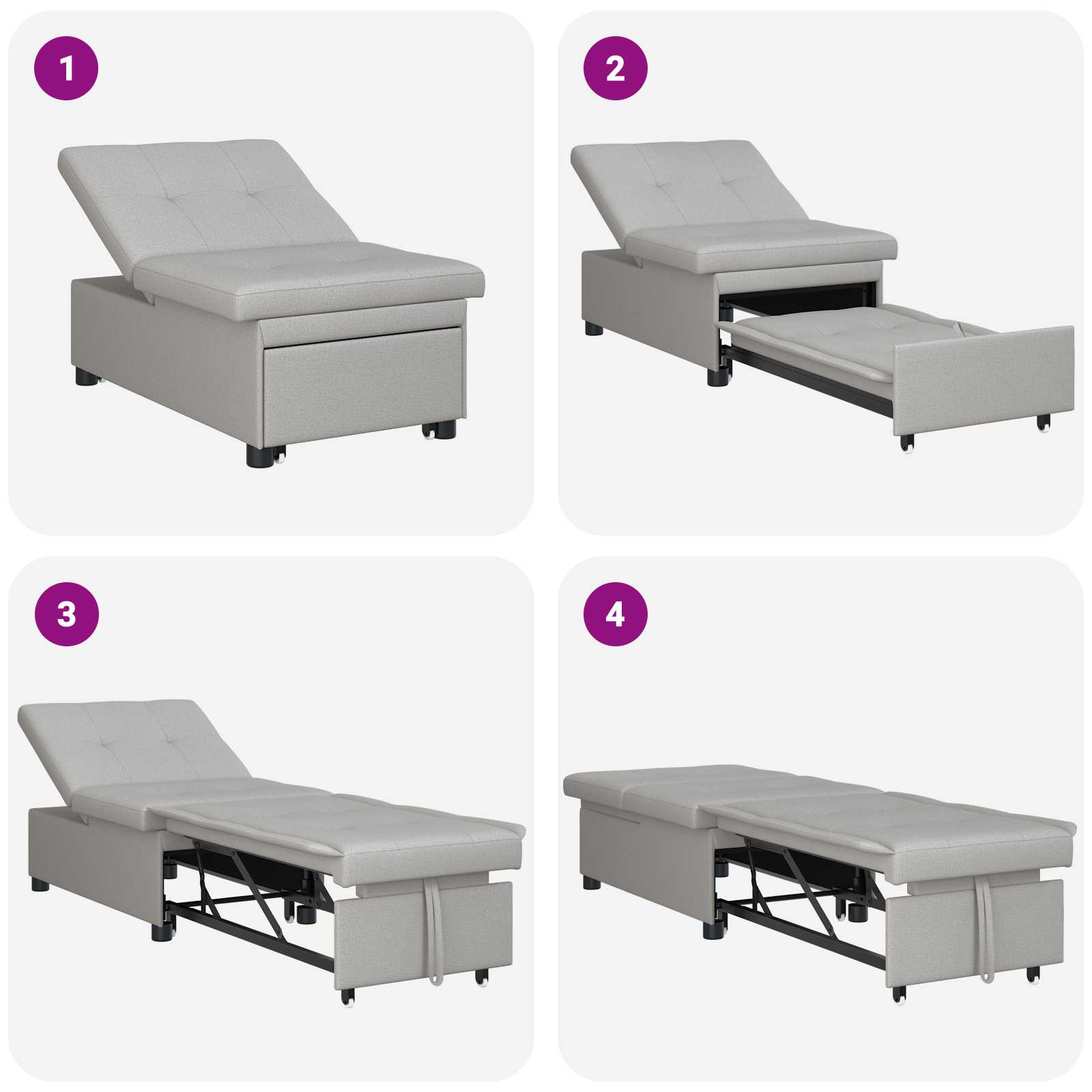 Divano Letto Estraibile Grigio 194 x 50 x 82 cm Tessuto | homemem39