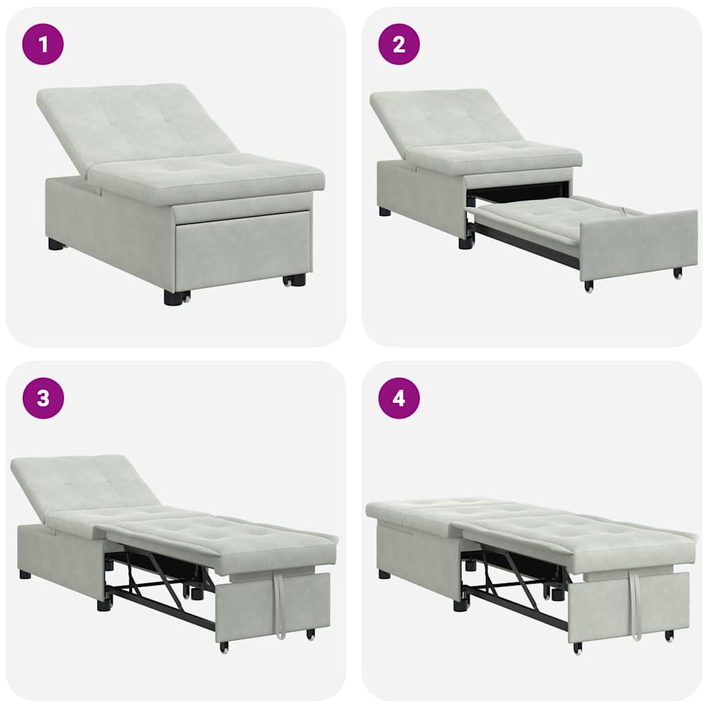 Divano Letto Grigio chiaro 67 x 194 x 38 cm Velluto