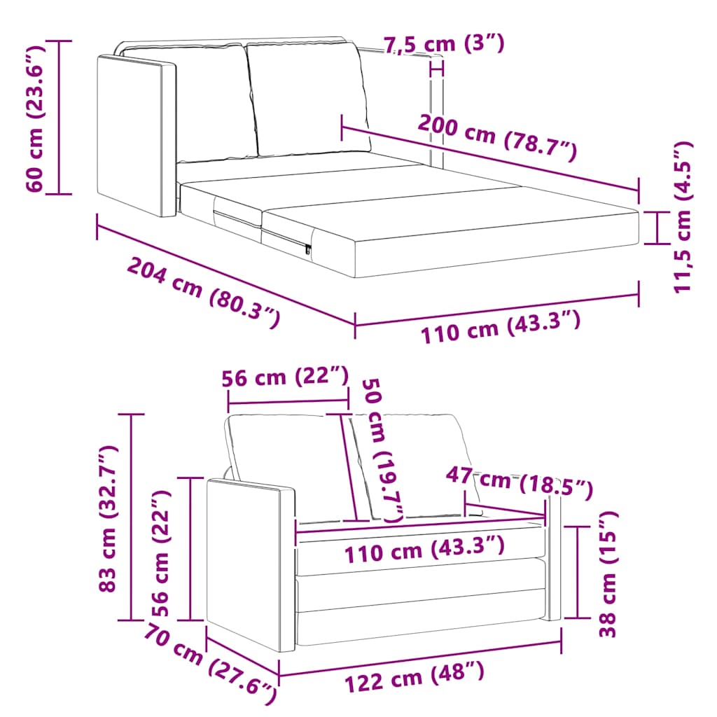 Divano letto Crema 204 x 122 x 60 cm Velluto | homemem39