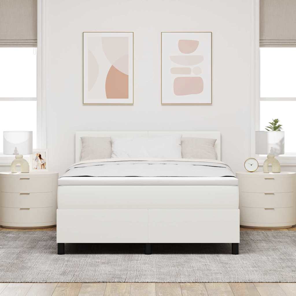 Letto a molle Crema e Bianco 140 x 190 cm Tessuto in Cords | homemem39
