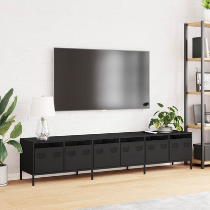 Mobile TV Nero 202x39x43,5 cm in Acciaio Laminato a Freddo