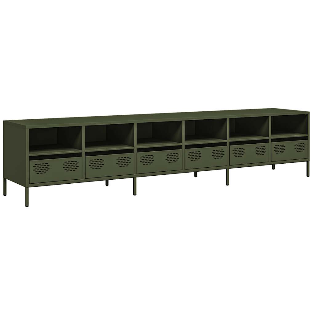 Mobile TV Verde Oliva 202x39x43,5 cm Acciaio Laminato a Freddo