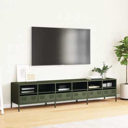 Mobile TV Verde Oliva 202x39x43,5 cm Acciaio Laminato a Freddo