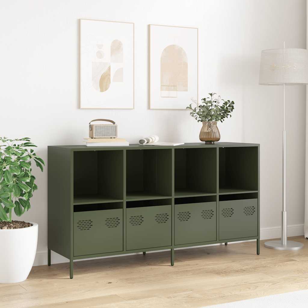 Credenza Verde Oliva 135x39x73,5 cm Acciaio Laminato a Freddo - homemem39
