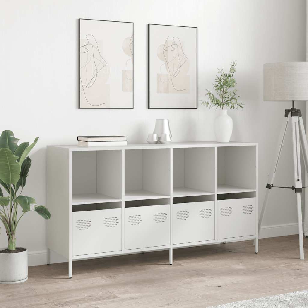 Credenza Bianca 135x39x73,5 cm in Acciaio Laminato a Freddo - homemem39