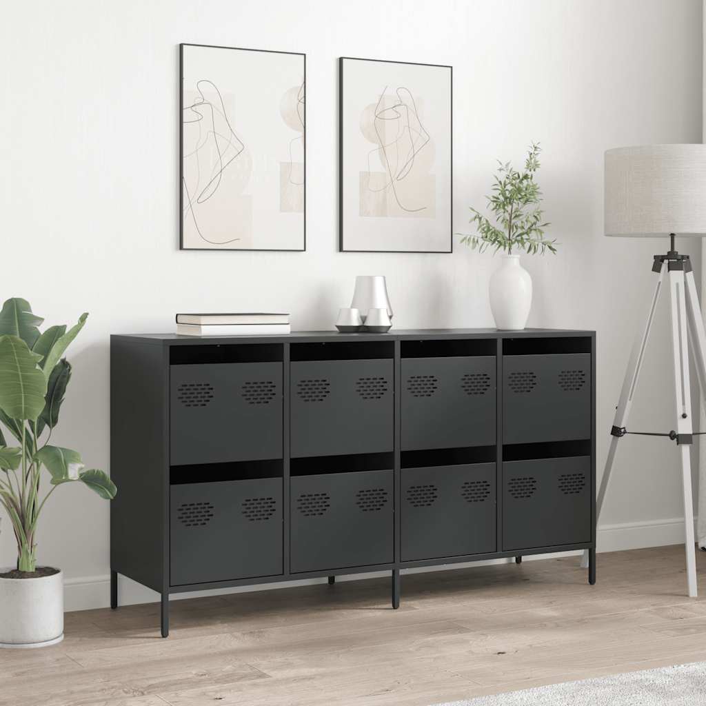 Credenza Nera 135x39x73,5 cm in Acciaio Laminato a Freddo - homemem39