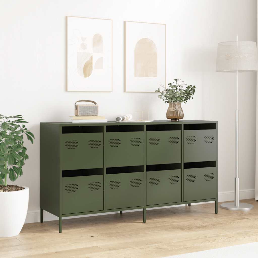 Credenza Verde Oliva 135x39x73,5 cm Acciaio Laminato a Freddo - homemem39