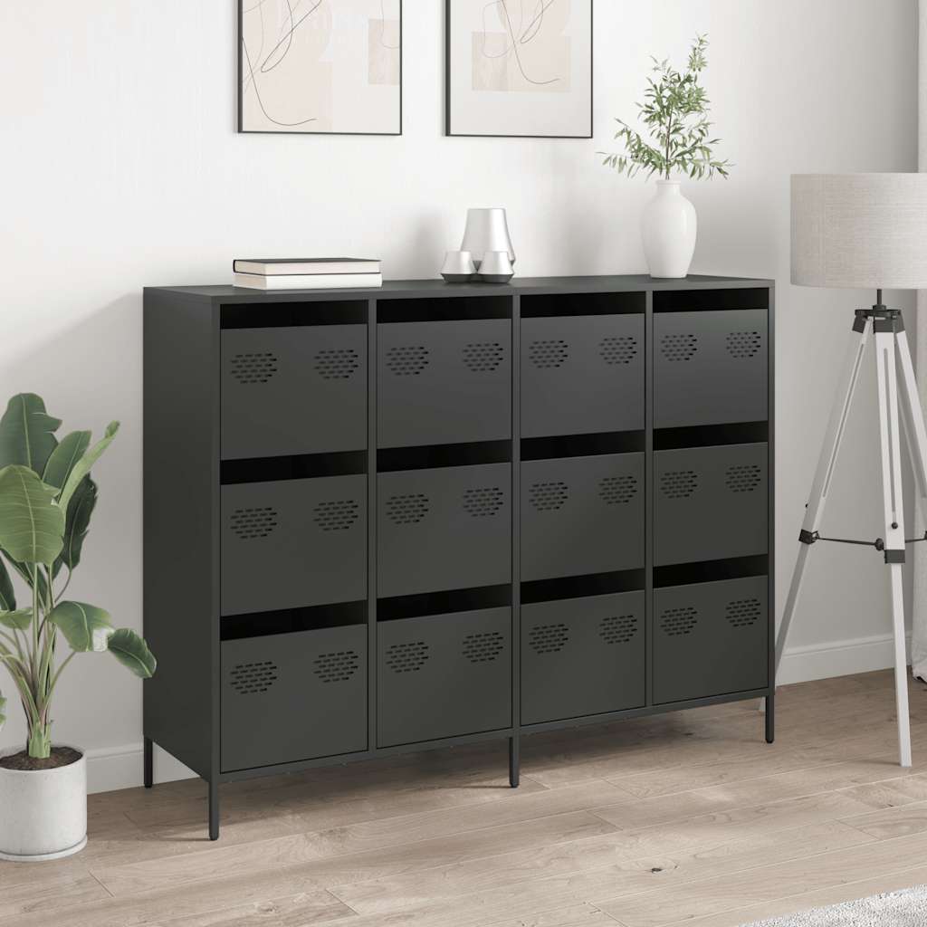 Credenza Nera 135x39x103,5 cm in Acciaio Laminato a Freddo - homemem39