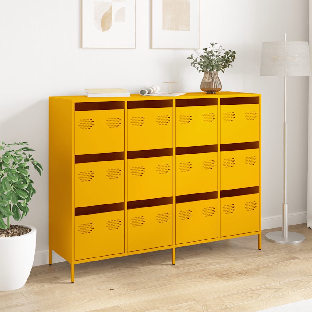 Credenza Giallo Senape 135x39x103,5 cm Acciaio Laminato Freddo - homemem39