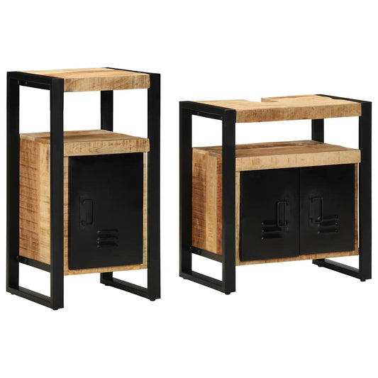 Set di mobili per il bagno 2 pcs Legno di mango grezzo e solido | homemem39