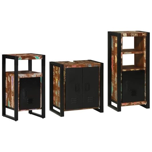 Set di mobili per il bagno 3 pcs Legno Recuperato Massello | homemem39