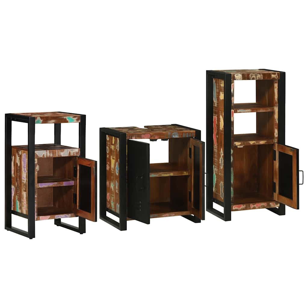 Set di mobili per il bagno 3 pcs Legno Recuperato Massello | homemem39