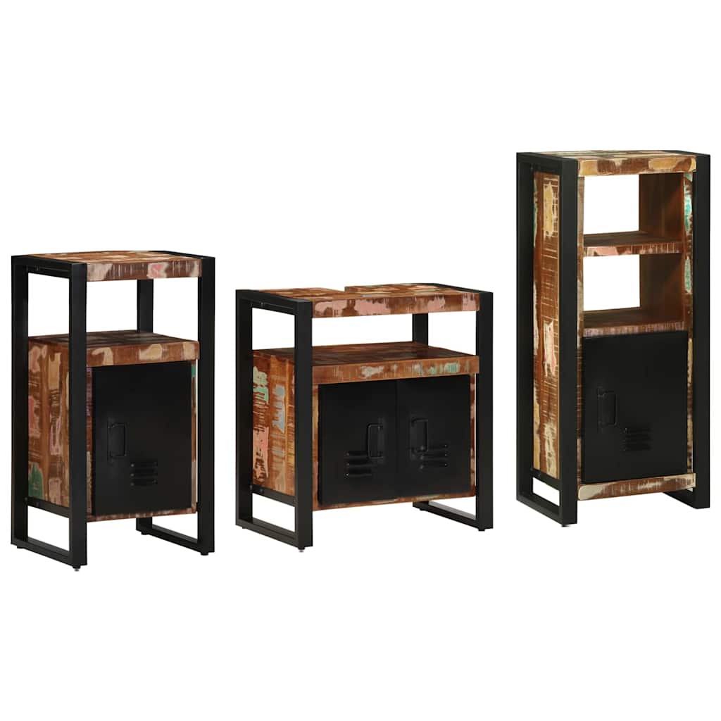 Set di mobili per il bagno 3 pcs Legno Recuperato Massello | homemem39