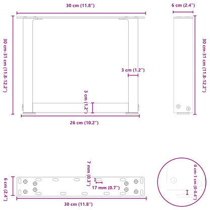 Gambe per Tavolino da Caffè a Forma di U 2 pz Nere 30x(30-31)cm