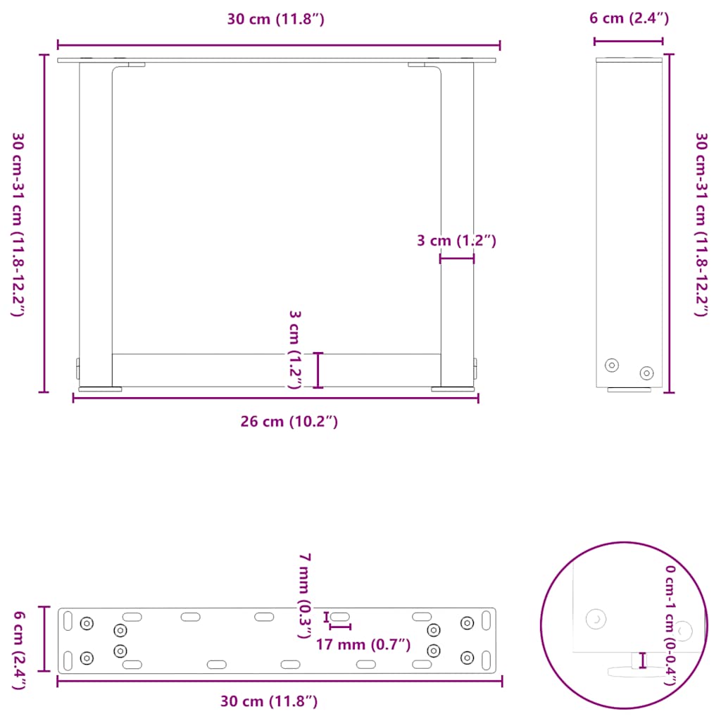 Gambe Tavolino Caffè a U 2 pz 30x(30-31)cm in Acciaio - homemem39