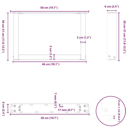 Gambe per Tavolino da Caffè a Forma di U 2 pz Nere 50x(30-31)cm