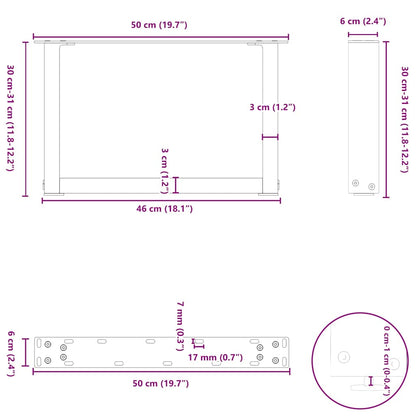 Gambe per Tavolino da Caffè forma U 2 pz Antracite 50x(30-31)cm