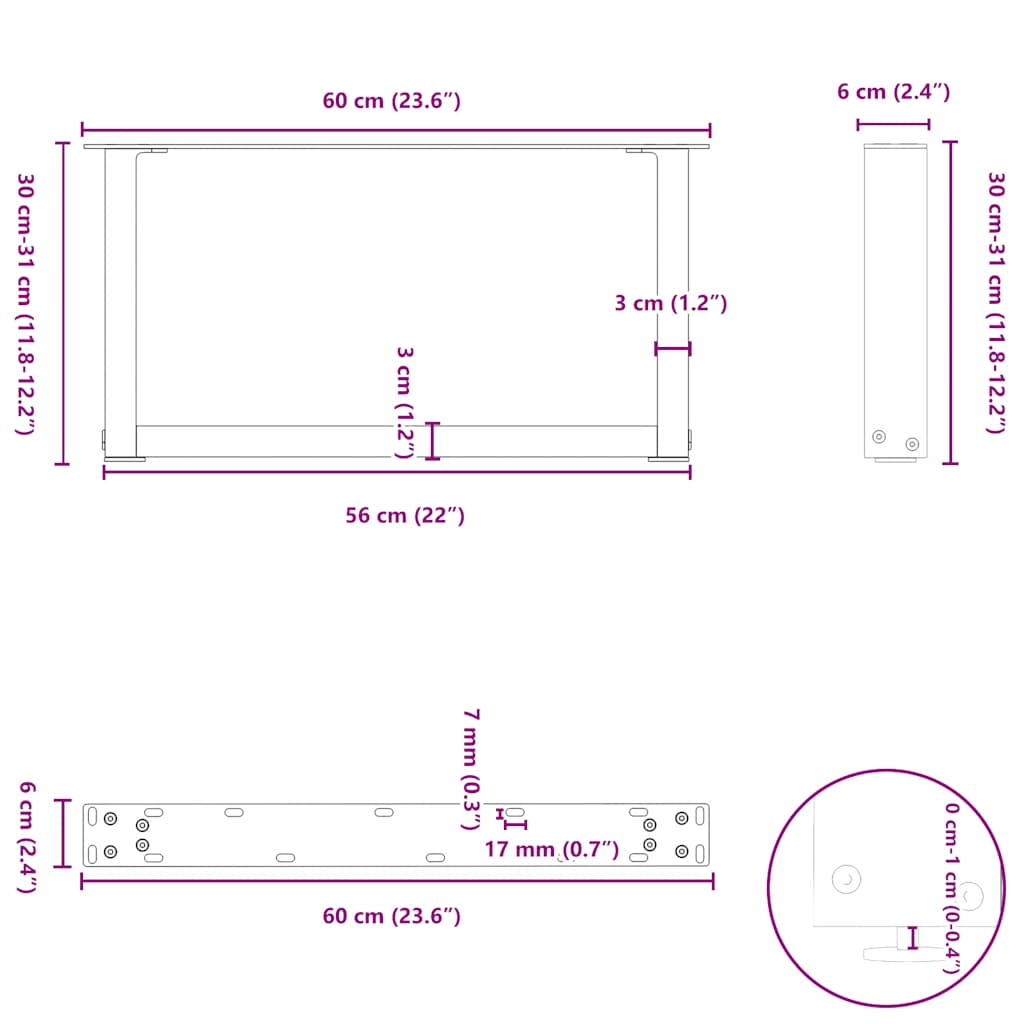 Gambe Tavolino da Caffè a U 2 pz Nero 60x(30-31) cm in Acciaio - homemem39