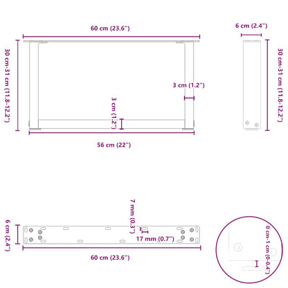 Gambe per Tavolino da Caffè forma U 2 pz Antracite 60x(30-31)cm