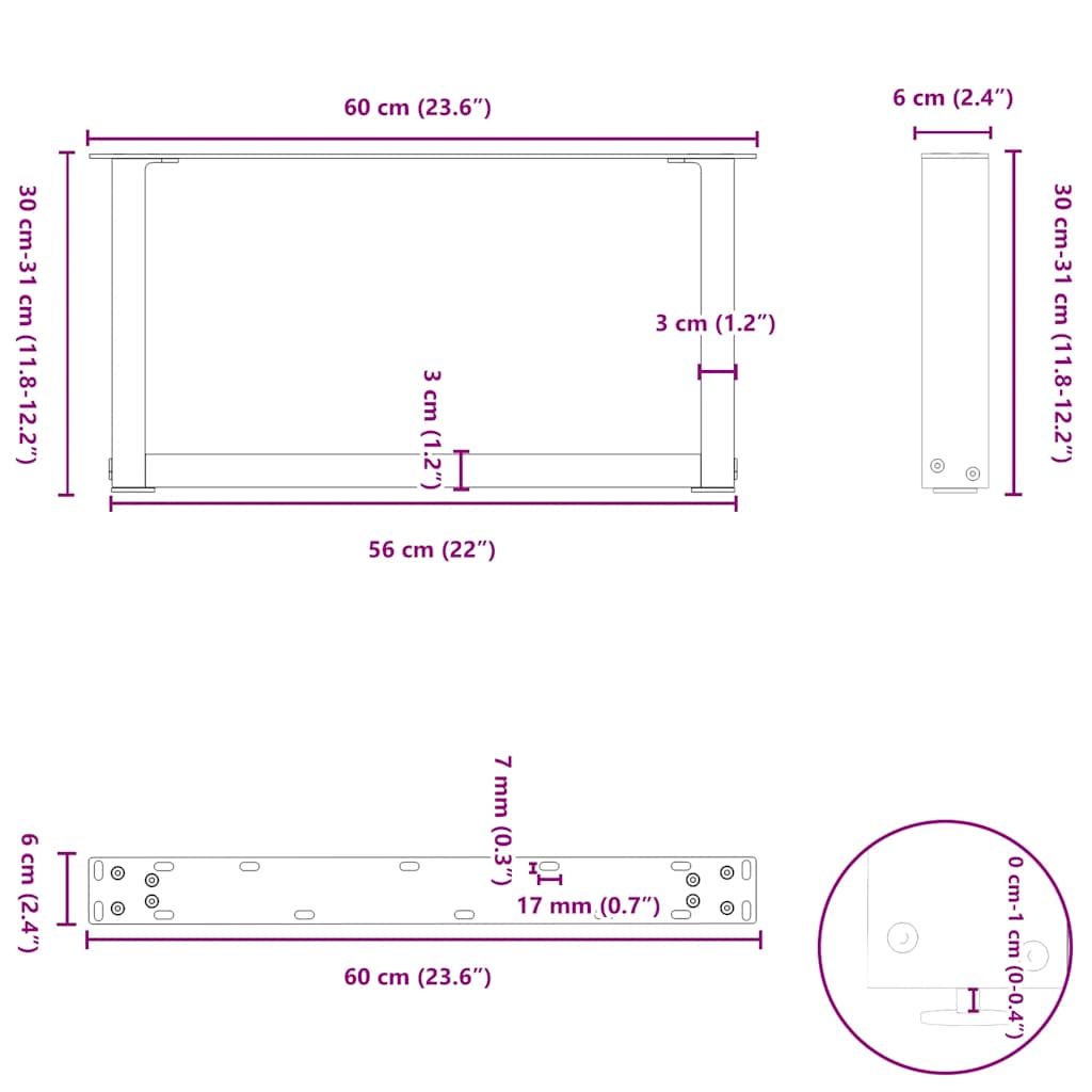 Gambe Tavolino Caffè a U 2 pz 60x(30-31)cm in Acciaio - homemem39
