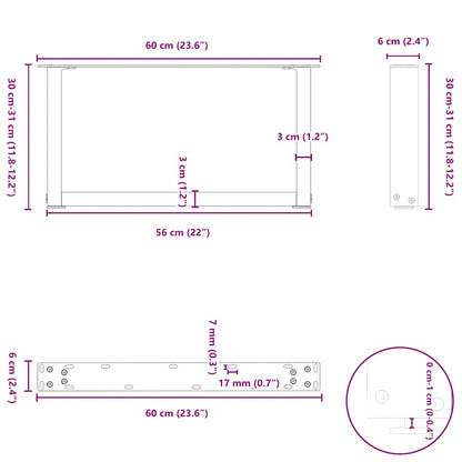 Gambe per Tavolino da Caffè forma U 2 pz Naturale 60x(30-31) cm
