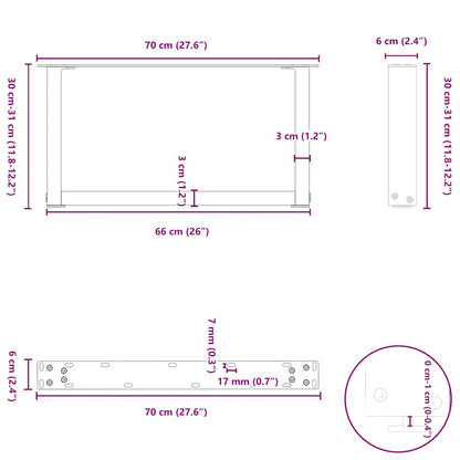 Gambe per Tavolino da Caffè forma U 2 pz Antracite 70x(30-31)cm