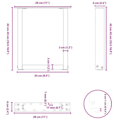 Gambe Tavolino Caffè a U 2 pz 28x(42-43) cm Acciaio - homemem39