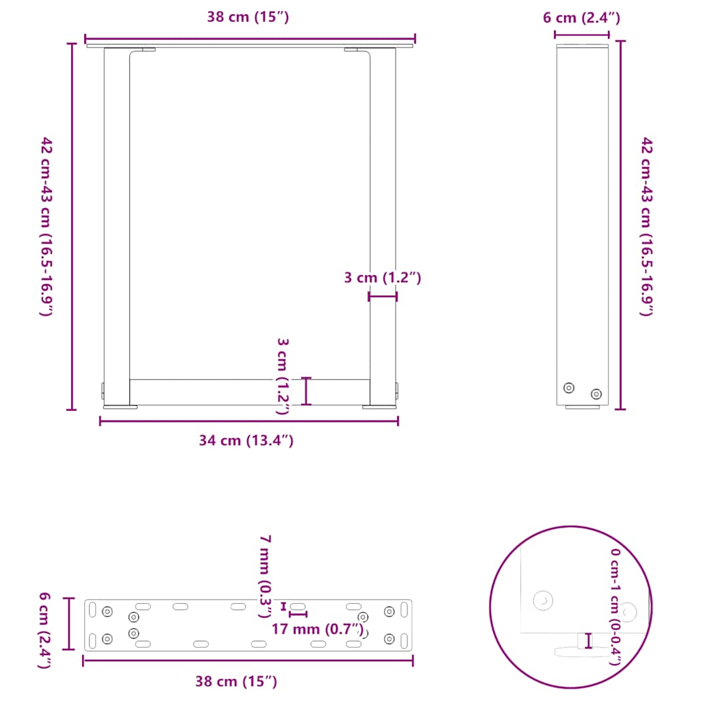 Gambe Tavolino Caffè a U 2 pz Bianco 38x(42-43) cm Acciaio - homemem39