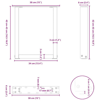 Gambe Tavolino Caffè a U 2 pz Bianco 38x(42-43) cm Acciaio - homemem39