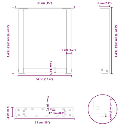 Gambe per Tavolino da Caffè forma U 2 pz Naturale 38x(42-43) cm
